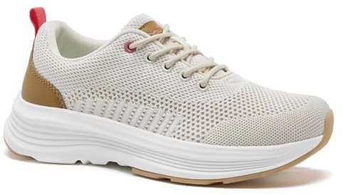 Women's Orthopedic Fashion Sneakers for Plantar Fasciitis: Work Soft Orthotic Walking Shoes with Arch Support, Rebound Thick Sole Sneakers for Foot Pain Relief Beige Size 7.5