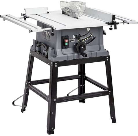 Garvee Table Saw, 10 in 15A Multifunctional Saw with Stand & Push Stick, 90° Cross Cut & 0-45° Bevel Cut, 5000RPM, Adjustable Blade Height, Ideal for Woodworking