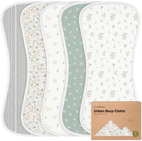 KeaBabies Organic Burp Cloths Baby Boys & Girls - Pack of 5 Super Absorbent Cotton Burp Cloths for Babies, Soft & Plush Newborn Muslin Cloths for Milk Spit, 53 cm x 25 cm (Prairie)