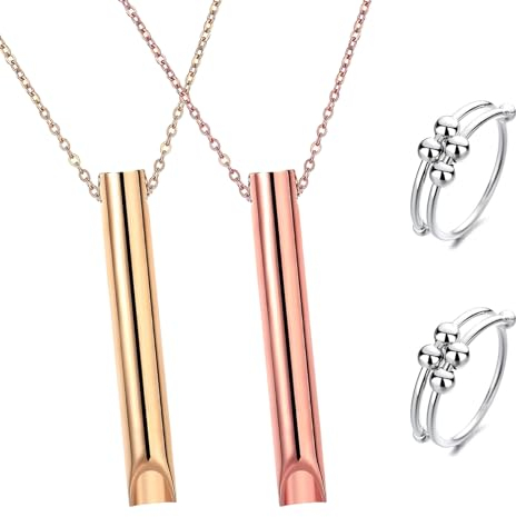 DGUSO 2 Stück Rauchentwöhnung Halsketten, Atemkette Rauchentwöhnung Stressabbau Halskette, Mit 2 Anti-Angst-Ring Und 1 Aufbewahrungstasche Anhänger für Atemübungen für Frauen und Männer