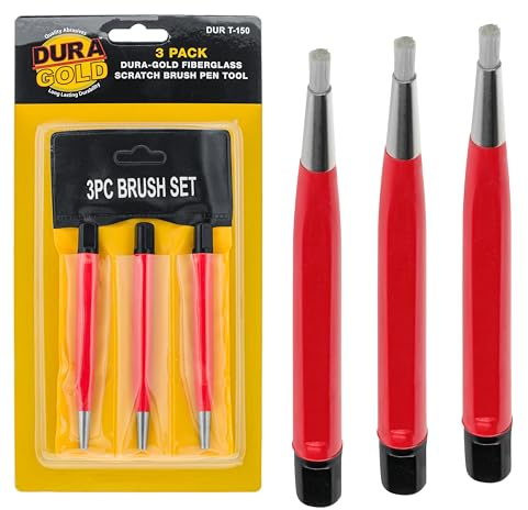 Dura-Gold Fiberglass Spot Scratch Brush Pen Tool, Pack of 3 - Clean, Sand, Scuff Surfaces, Remove Rust & Corrosion, Prep Sanding Auto Paint Scratches for Painting - Polish Metals, Cleaning Electronics