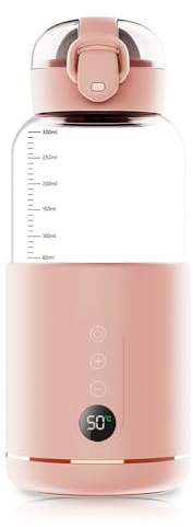 AVCXEC Flaschenwärmer Baby, Tragbarer Baby Flaschenwärmer, 300ml Flaschenwärmer Unterwegs, 5200mAh kann, 37 bis 55 Grad Einstellbar, Schnelle Erwärmung Fläschchenwärmer, USB-Aufladbar (Rosa)