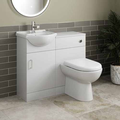 Affine® 950mm Bathroom Furniture Combination Set with Vanity Unit Wash Basin Storage Cabinet, WC Toilet Back to Wall Units, Pan & Cistern Pack, Soft Close, White Gloss