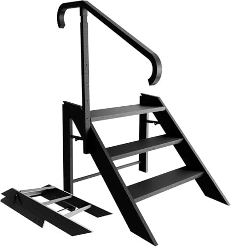 Scaletta Pieghevole, Scaletta 3 Gradini Pieghevole, Scala Pieghevole con Corrimano Regolabile in Altezza e Piedini Antiscivolo, Scala 3 Gradini per Casa, Camper, Casa Mobile, Spa e Veranda