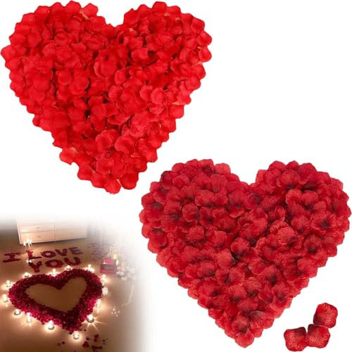 2000 Stück Künstliche Rosenblätter Dunkelrot & Rosenrot – Seidenrosenblätter Romantische Tischdeko – Hochzeit Dekoration, Heiratsantrag, Verlobung, Party, Event