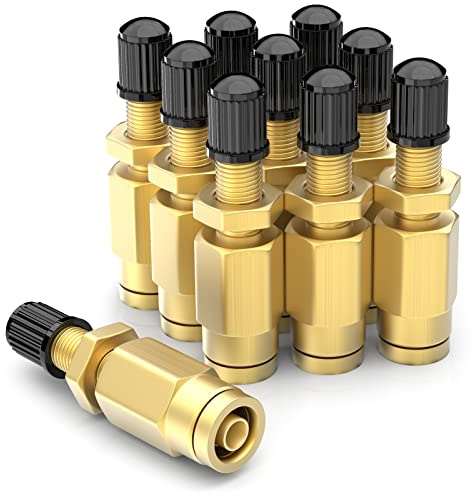 GASHER 10 Piezas 1/4 Válvula de Inflado Schrader de Latón con Conexión de Empuje, 1/4 OD Tubería de Línea de Aire, Línea de Aire y Suspensión de Resorte de Aire para Remolques de Camiones Semi
