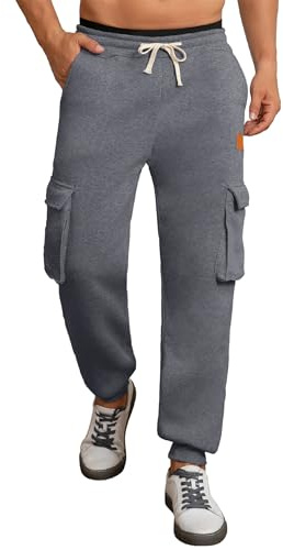 Tolaler Pantalones Hombre Cargo Forro Polar Chándal Deportivos Elásticos con Bolsillos Algodón para Jogging Fitness Diarios Gris Oscuro M