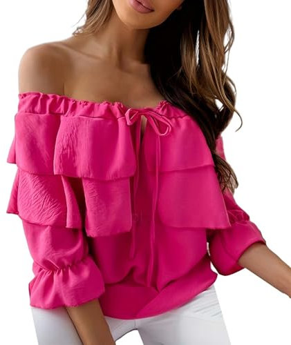 Chiffon Tops for Women UK Sexy Cold Shoulder Tops Elegant Double Layered Ruffled Blouses Cute Lotus Leaves Half Sleeve Shirt Sexy Tie Front Top for Evening Party, Cocktail,Going Out