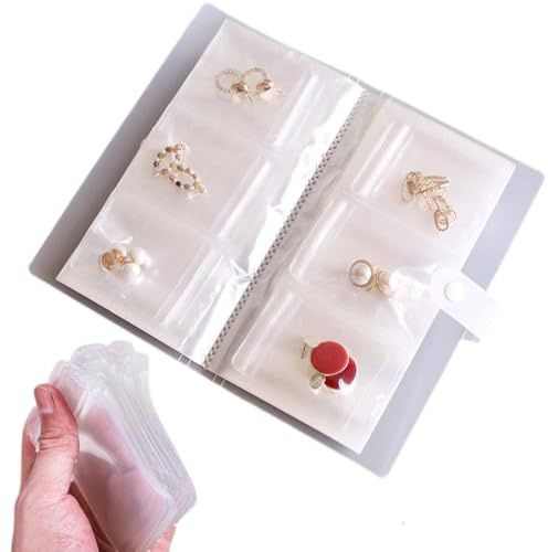 Genérico Libro de Almacenamiento de Joyas Transparente, Organizador de Joyas Transparente para Viajes, Anti Oxidación Organizador de Joyas (84 Cuadrícula + 50 Bolsas de PVC)