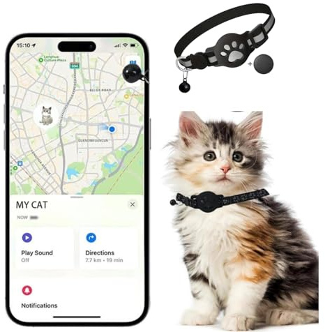 Collier de suivi pour chat – Localisation GPS en temps réel, imperméable et durable pour chats d'extérieur, alerte intelligente anti-perte avec application pour smartphone (localisateur noir