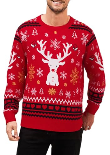 Atforna Juego de suéteres navideños para la familia, suéter de punto de cuello redondo divertido con diseño de árbol de Navidad y muñeco de nieve, L