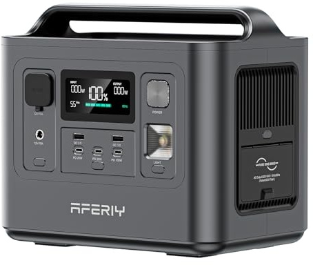 AFERIY Generateur Electrique Portable 800W, 512Wh Batterie Nomade, Charge Rapide en 1H, Station Electrique avec Sortie CA, CC, USB, Écran LCD, Generateur Solaire pour Camping, Voyage, Panne de Courant