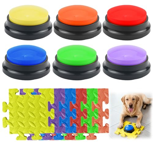 ZITUZY 6 pezzi Buzzer con funzione di registrazione, per animali domestici, Talking Training Risposta Buzzer, giocattolo intelligenza per cani, con tappetino antiscivolo, per cani e gatti