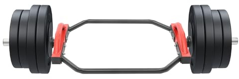 Trap Bar Barre hexagonale de 50 mm pour haltérophilie et squats jusqu'à 150 kg avec clips à ressort pour entraînement à domicile, salle de gym, barre de triceps rouge