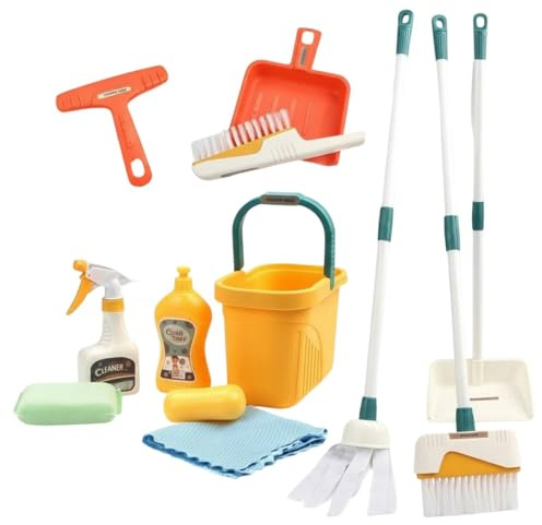 MotiveTech 12 Piezas Set de Limpieza para Niños Diseño Realista Kit de Limpieza de Juguete Fomenta Buenos Hábitos para Preescolares