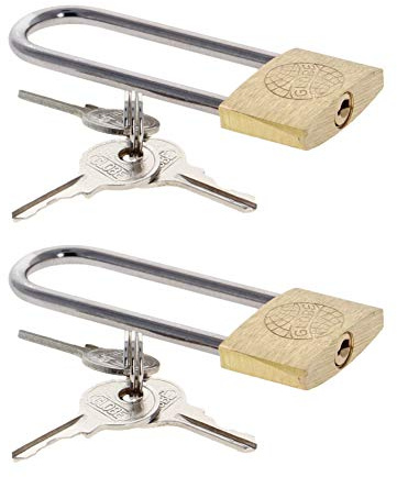 MroMax Vorhängeschloss aus Messing, gleichschließend, 3 cm breit, gebürstete Oberfläche, Schlüsselschloss mit 5 cm langem gehärteten Bügel, für Schubladen, Türen, Schränke, Lager, Schule