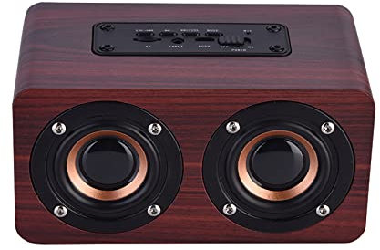 Wooden bluetooth speaker, retro stereo bass subwoofer wireless bluetooth speaker mini portable outdoor audio (red wood)