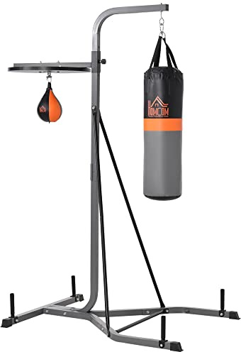 HOMCOM Stazione Multiuso Regolabile con Sacco da Boxe 20kg e Punching Ball per Allenamento Pugilato