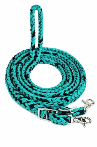 CHALLENGER Horse Roping Knotted Tack Western Barrel Reins Nylon Braided Turquoise 607181