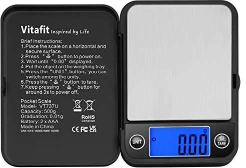 Vitafit 500g/0,01g Digitale Taschenwaage,Feinwaage,Digital Gramm Waage,Goldwaage Münzwaage mit LCD-Anzeige,Schmuckwaage,Schwarz