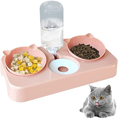 doepeBAE Cuen Comedero Perros Gatti Mascotas 3in1 Automatica Gato con Bebedero Automatici Inclinación Comedero Tazón Alimentación Gatos Perros para Gatos Cachorros(Rosa)