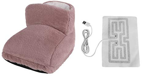 USB Foot Warmer Electric Heated Boots Pad Rechargeable Cushion Large Pocket Plush Foot Muff Fast Heating Shoes Winter Office Home Heat Therapy Heated Massage Cozy Foot Warmer Slippers (Dark Pink)
