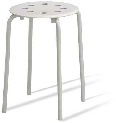 home stuff Marius Metal Stacking Stools, Plastic Round Seat Bar Stool with 8 Breathable Holes, Multi Purpose, Kitchen Breakfast Dining Chair, Bedroom, Bathroom, Children Stool, 43x46 CM (White)