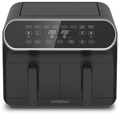 Statesman Dual Zone Digital Air Fryer, 2 Drawers, 8 Litre Capacity, 1700W Power, Fry Roast Bake & Dehydrate, 360 Hot Air Circulation, 8 Pre Set Cooking Programes, Digital Touch Control - SKAF08017BK