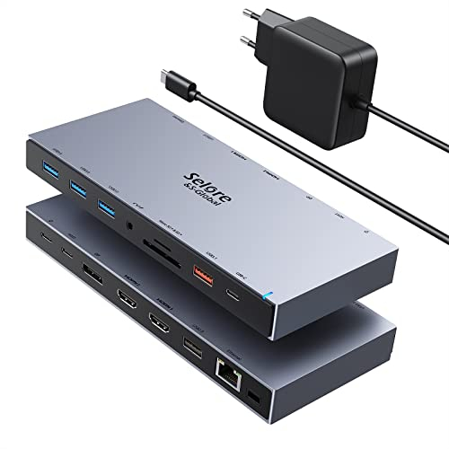 Docking Station USB C mit 65W Netzteil Laptop Dockingstation 15 in 1 USB-C Dock mit 4K Dual HDMI, 4K DisplayPort, 100W PD, Gigabit Ethernet, 10Gbps USBC Data, USB 3.1/3.0/2.0, SD/TF, Audio/Mic