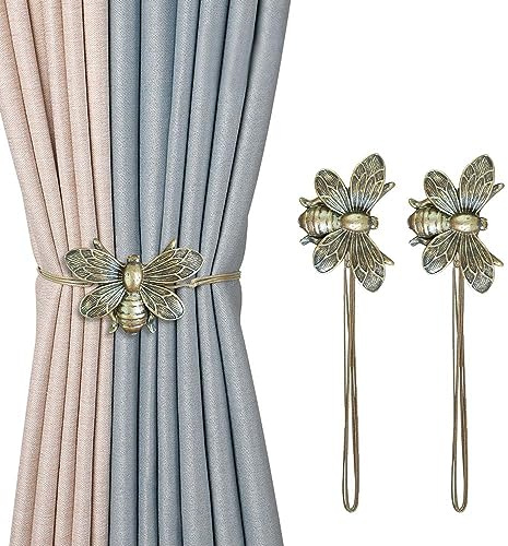 Curtain Holdbacks Gift Set of 2, Resin Magnetic Curtain Tiebacks Brown Flying Bee Curtain Holders, Decorative Curtain Ties for Drapes, Outdoor Home Office Curtain Farmhouse, Decorative Accessories