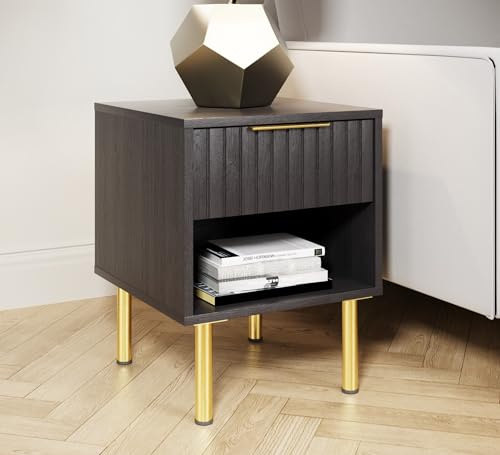GFW Nervata Lamp Table Living Room Storage End Table Bedside Cabinet Bedroom Living Black