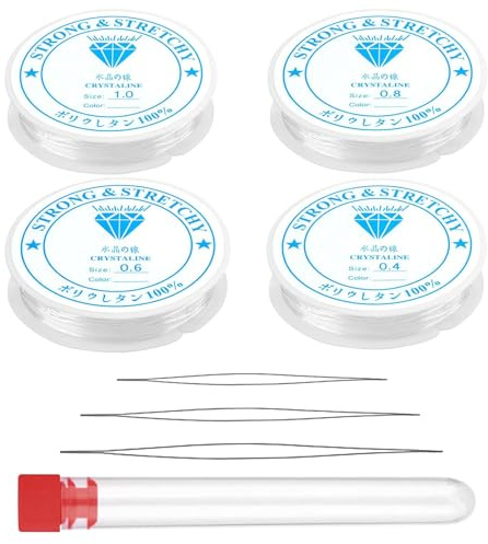 Zhtulck Fil Elastique pour Bracelet 4 Rolls Fil Bracelet Elastique Bracelet élastique de 0.4 mm, 0.6 mm. 0.8 mm, 1.0 mm, Convient pour la Fabrication et la Conception de Bracelets