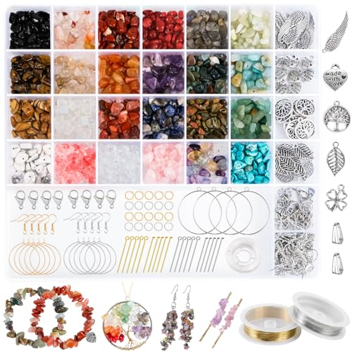 I LOVE MOM Natürliche Edelstein-Perlen zum Auffädeln Edelsteine Perlen Naturstein Perlen für Armbänder für Kinder Erwachsene Weihnachten