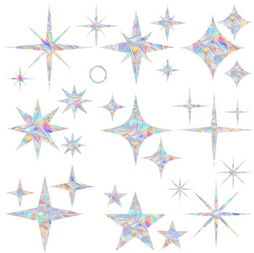 30 Pcs Star Ring Circle Window Clings - Anti-Collision Decals to Save Birds, Non-Adhesive Rainbow Stickers