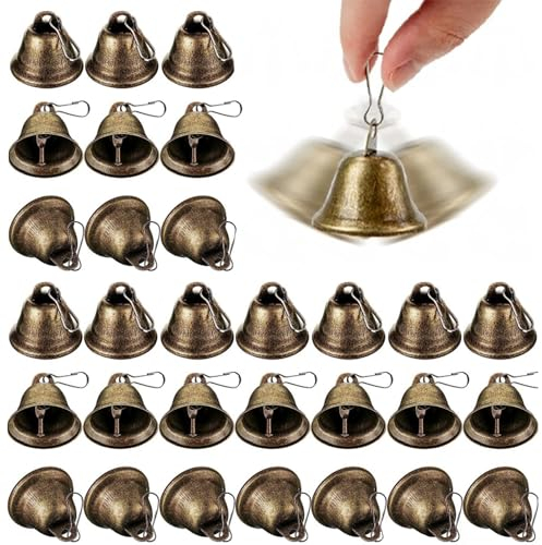 Glöckchen zum Basteln, 20 Stück Vintage Glöckchen mit Karabinerhaken, Schön Kupfer Glocken, Goldene Glocke zum Basteln, Weihnachts Glocken, zum Basteln, Windspiele, Hundetraining (Bronze)