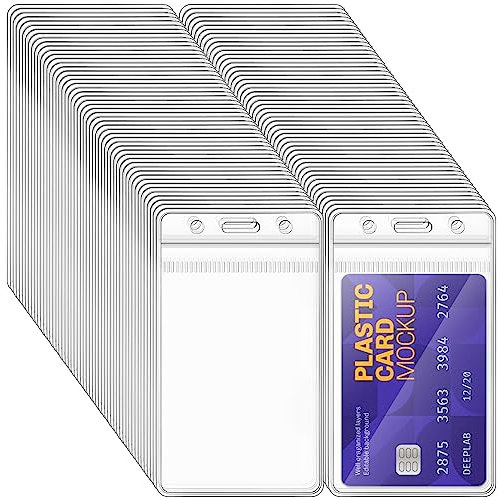 xinfedi Namenschilder Kartenhalter, 100 Stück Vertikale Transparent Ausweishülle für Karten, Kreditkartenhülle für Ausweise Kreditkarten Schule