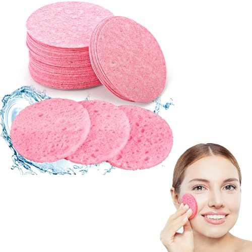 JCUGSBS 30 Piezas Esponjas Faciales Comprimidas,Esponjas Desmaquillantes Comprimidas Reutilizables Esponja Facial Celulosa Redondas Esponja de Lavado Facial Esponjas Faciales para Limpieza(rosa)