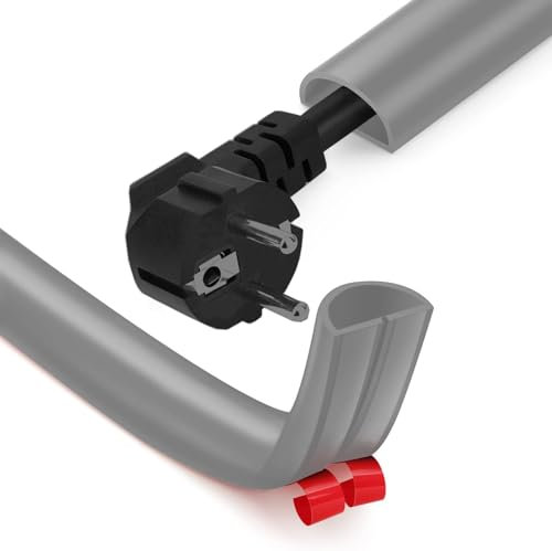 Canaleta flexible autoadhesiva para cables, 3 metros x 15 mm x 10 mm, PVC, protección para cables para 1 cable, para casa, oficina, escuela, almacén (gris)