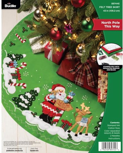 Bucilla, Felt Applique 43 Tree Skirt Kit, North Pole This Way, Perfect for DIY Arts and Crafts