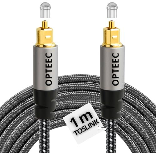 opteec® - Câble Optique Audio - 1M - Câble Optique Audio Toslink pour HOME CINEMA, BARRE DE SON, TV, SAMSUNG, BOSE, LG, SONY, SONOS, PS4, XBOX - Nylon Tressé Renforcé - Connecteur Plaqué Or (1M)