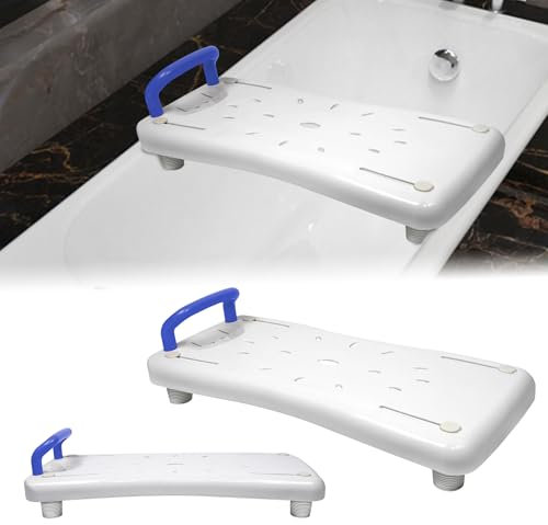 YARDIN Asiento de bañera para personas mayores con mango azul y jabonera, asiento ajustable de polipropileno para bañera para adultos de hasta 150 kg, 70 x 31 cm