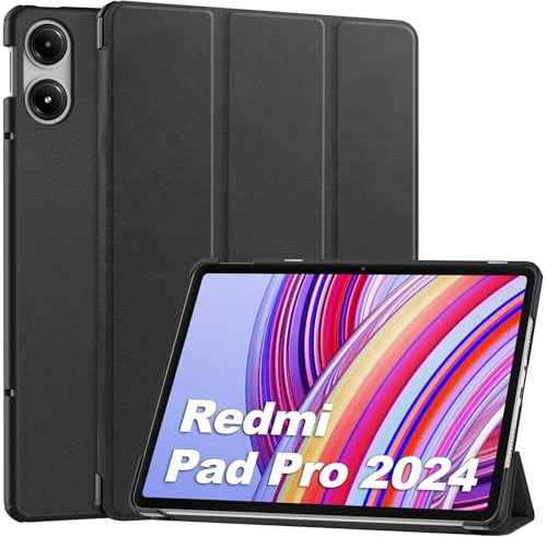 GOZOPO Hülle für Xiaomi Redmi Pad Pro/Xiaomi Poco Pad 2024 (12.1 Zoll) Tablet, Schmaler Ständer Schutzhülle mit Auto Sleep Wake Up Funktion, Schwarz