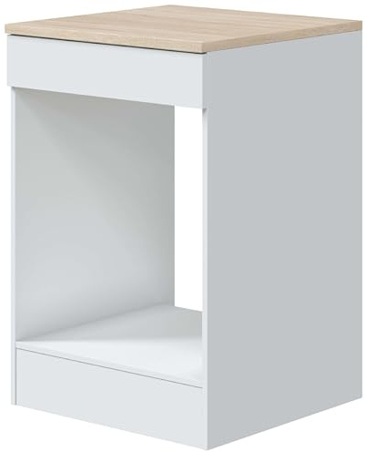 Bricohabitat Módulo Cocina Kira con Hueco para Horno Estándar Moderno Blanco Brillo y Roble Canadian 60x90x60 cm