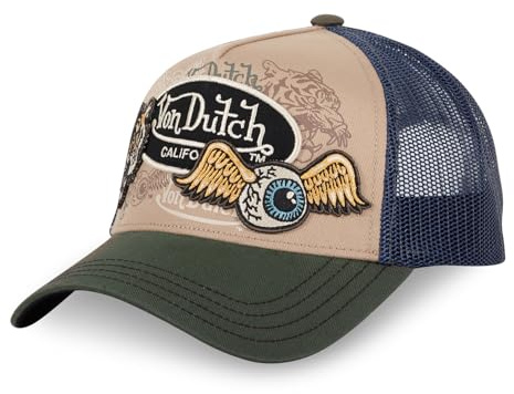 Von Dutch Justerbar keps för män och kvinnor, truckerkeps, Kaki/beige/marinblå, One size