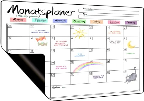 Prelisee Whiteboard månadsplanerare magnetisk avtorkbar 42 × 30 cm kan användas som matplanerare vecka, att göra lista, hushållsplanerare, inköpslista, barn veckoplanerare avtorkbar för kylskåp