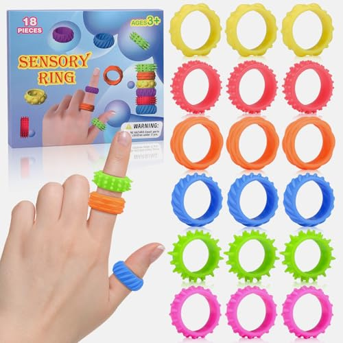 Lot de 18 Jouets Fidget Sensoriels, Anneaux Sensoriels, Anneaux Fidget Sûrs Anti Stress Relief Toy pour soulager Le Stress, Jouet Anti-Stress pour Le TDAH, l'Autisme, Cadeaux de fête