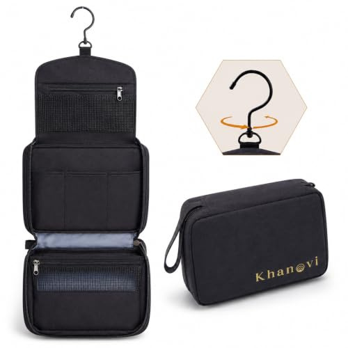 Khanovi - Reselåda för kvinnor, toalettväska för män med roterande krok i metall, kompakt med flera fack för kvinnor och män, sminkväska gjord för dig (Makeup Bag)