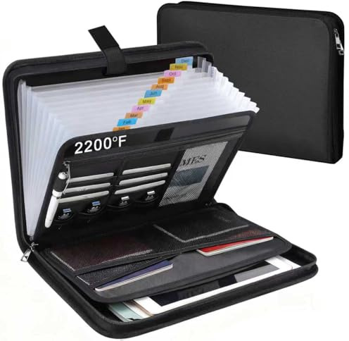 Niuny Porte Document A4 avec 13 Compartiments et Fermeture Éclair 36.5x26.5x4cm Porte-Documents Lgnifuge Grande Capacité avec Étiquettes Organiseur de Fichiers Lgnifuge pour Bureau Maison École