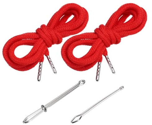 PATIKIL 2pcs Cordones de Algodón, 5mm x 1.3 Metro Cuerda para Ropa Zapato con Fáciles Enhebradores de Cordón Reemplazo para Sudaderas Pantalones Chaqueta Costura Manualidad, Rojo Brillante