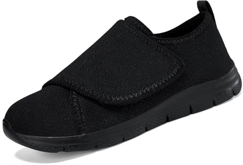 CHDDHX Zapatos Diabéticos para Mujer Ancho Ortopédicos Ajustables Pantuflas Anchas Invierno Cálidas Comodos Zapatillas Fascitis Plantar Negro Talla 37